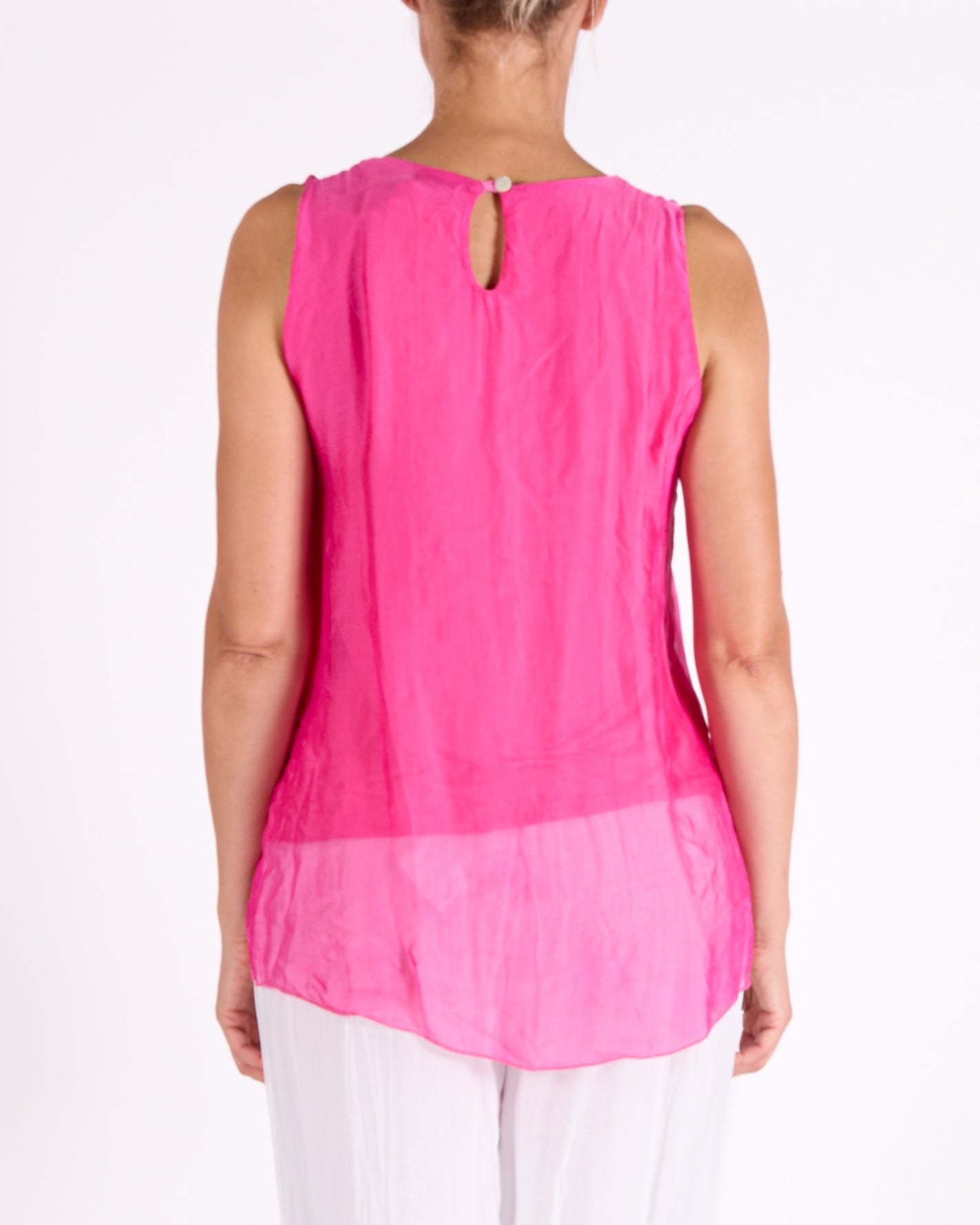 Cherry Ruffle Front Trim Sleeveless Blouse