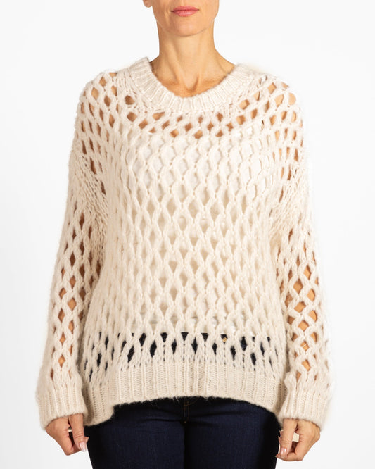Pull à épaules dénudées et col rond ouvert en maille losange