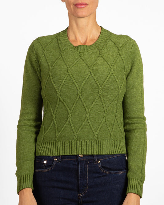 Pull à col rond en maille torsadée Olive Diamond