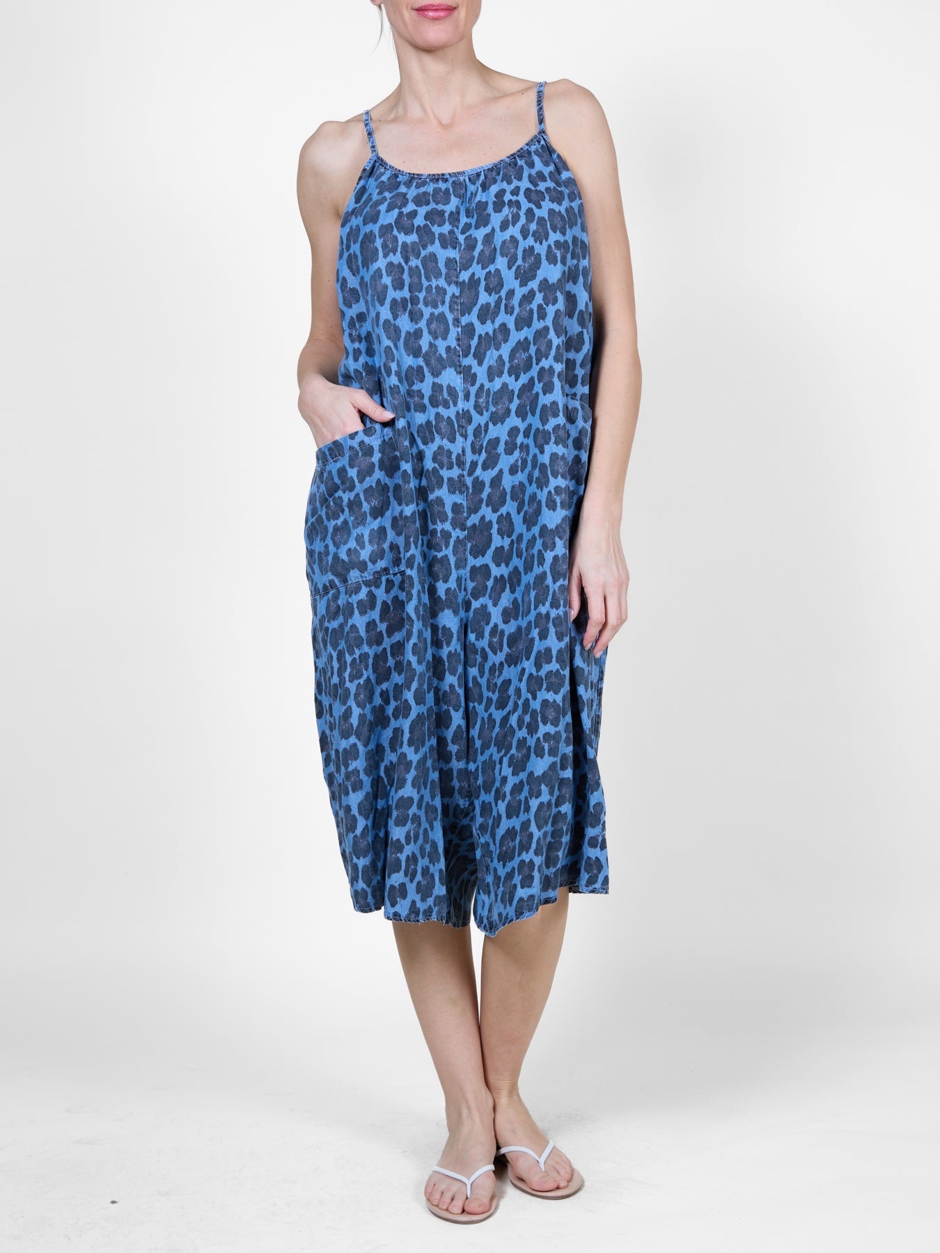 Combinaison sans manches à jambes larges et poches, motif animal