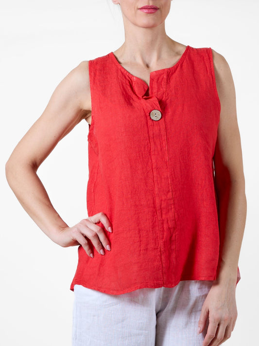 Débardeur asymétrique à boutons rouges