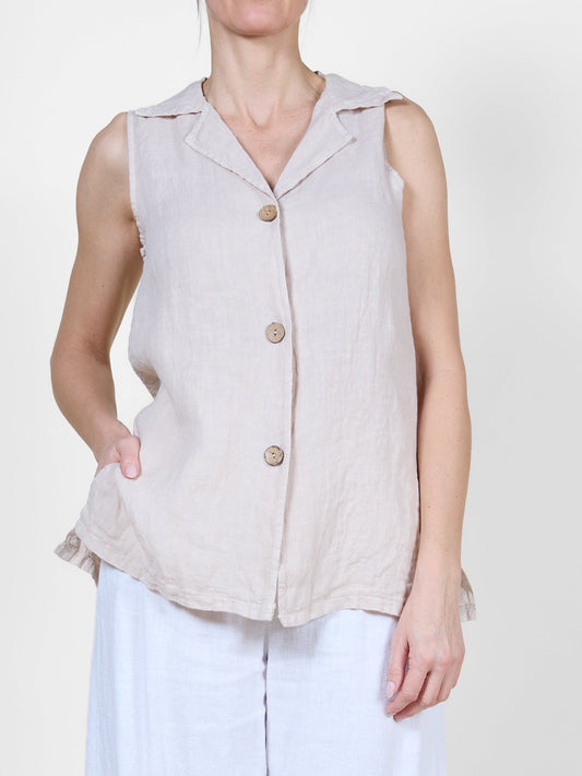 Sand Button-Front Sleeveless Vest
