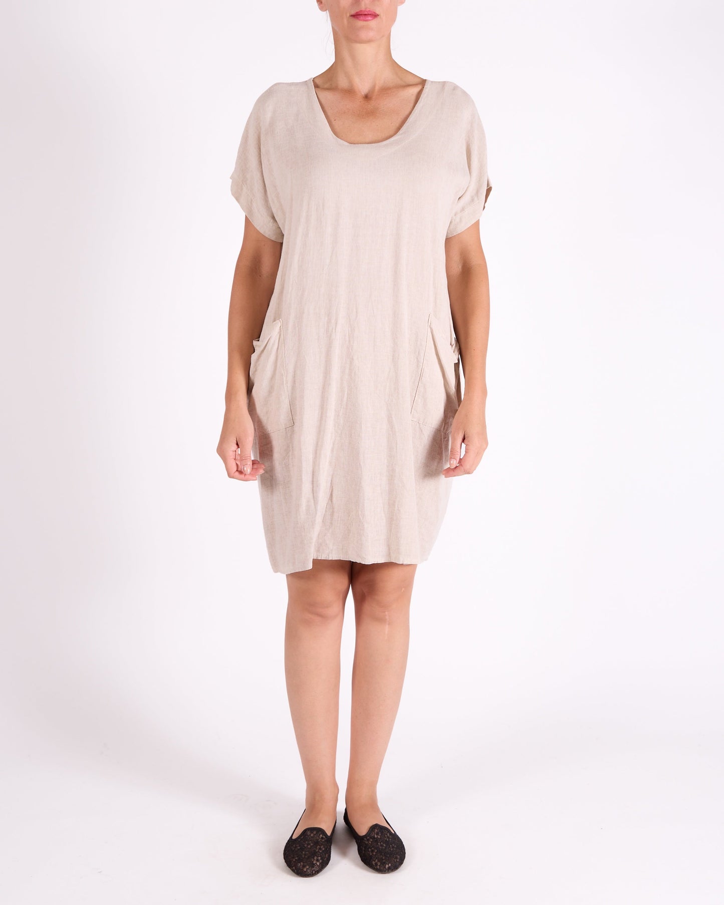 Sand Band V Neck 2 Pocket Dress