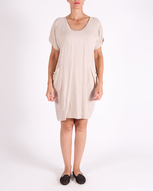 Sand Band V Neck 2 Pocket Dress