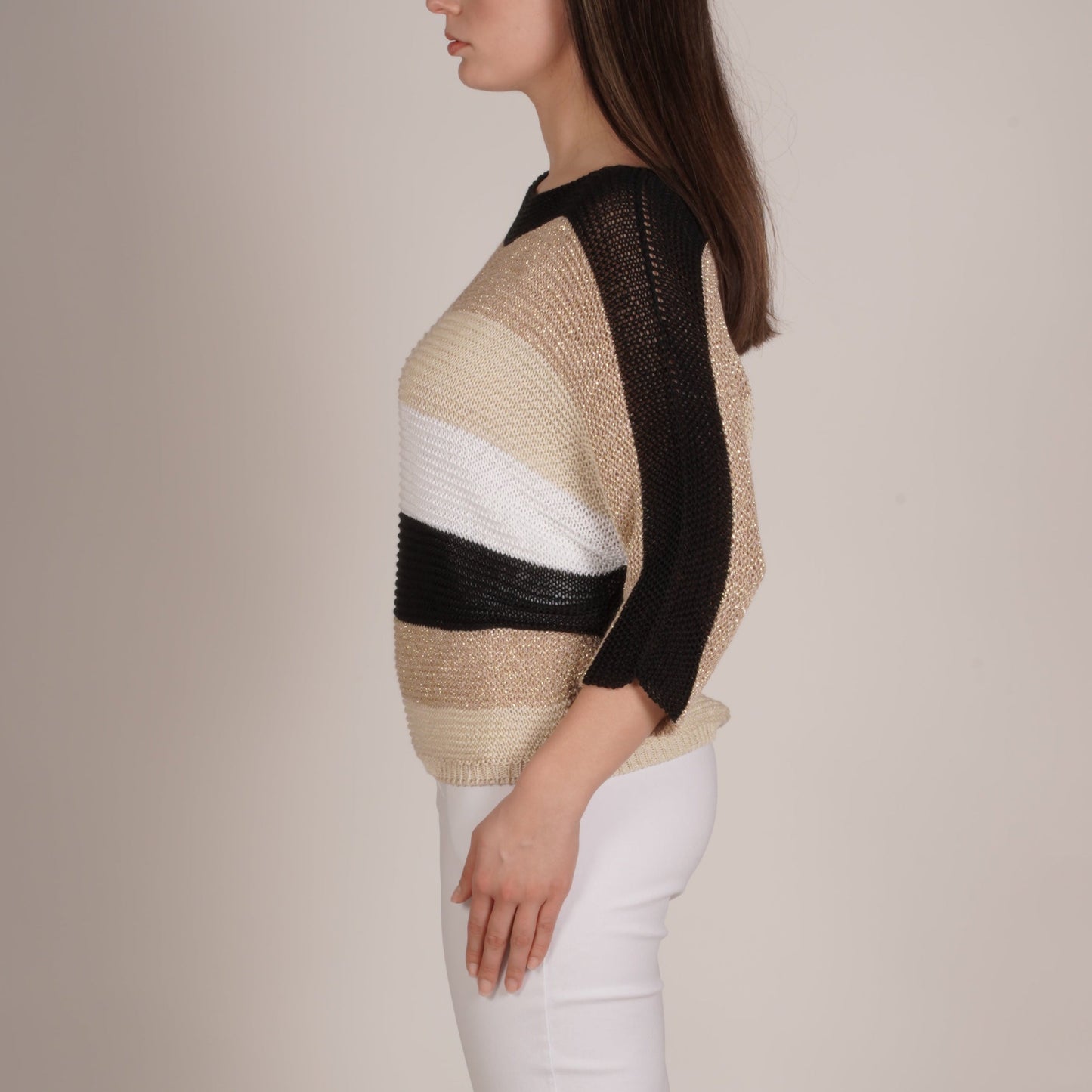 Pull-over noir ample en maille rayée