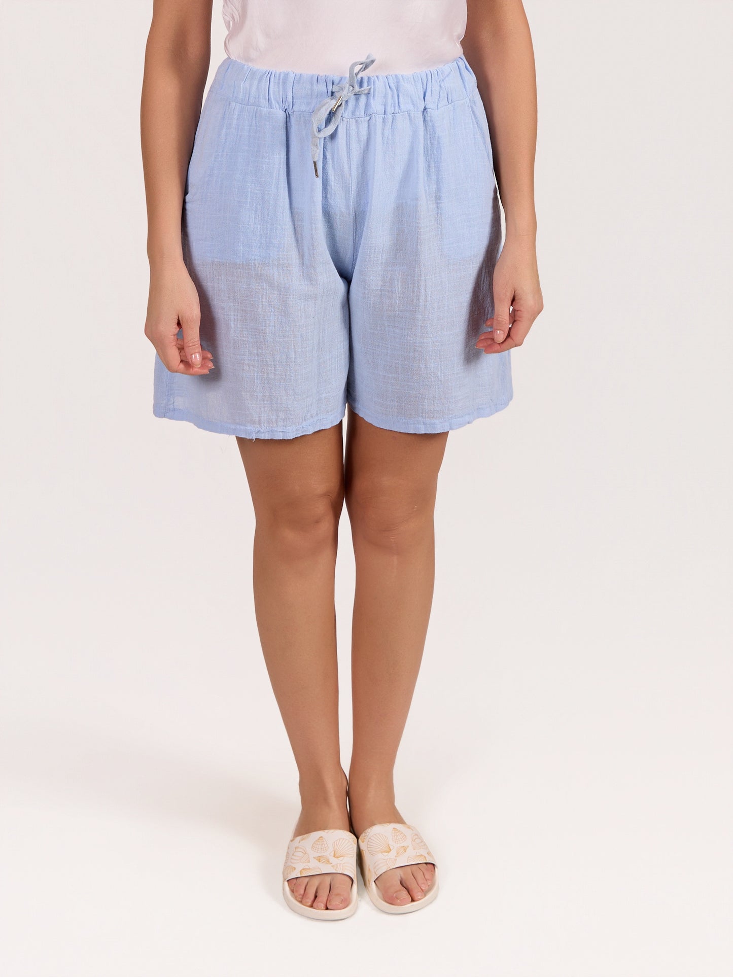 Short Bleu à Taille Élastique avec Cordon