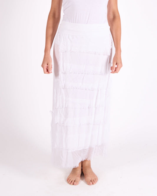 White Fold Over Waist Band Raw Edge Multi Layer Skirt