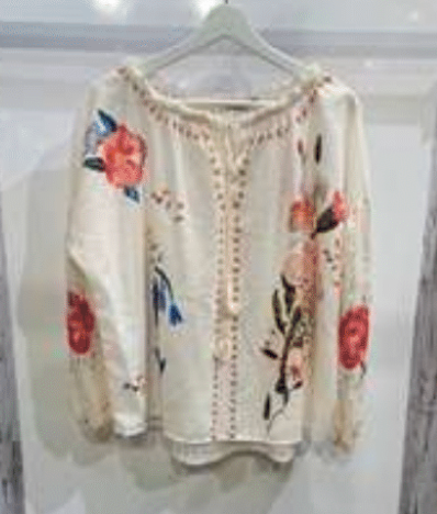 Blouse ivoire à manches longues à imprimé floral intégral avec encolure bateau et lien à pampilles