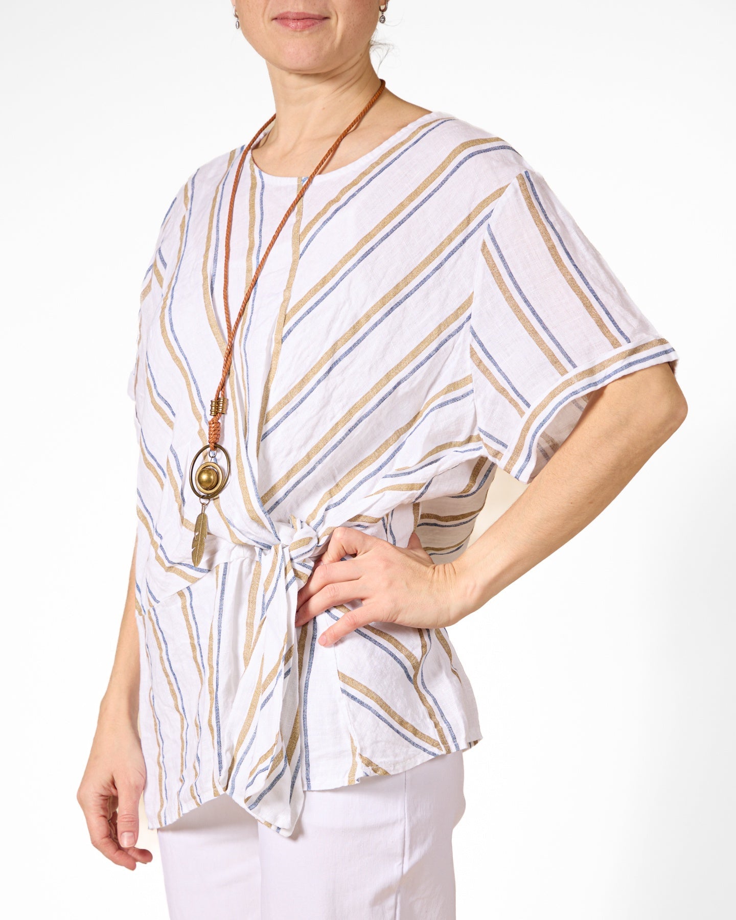 White Side Tie Stripe 2 pc Top