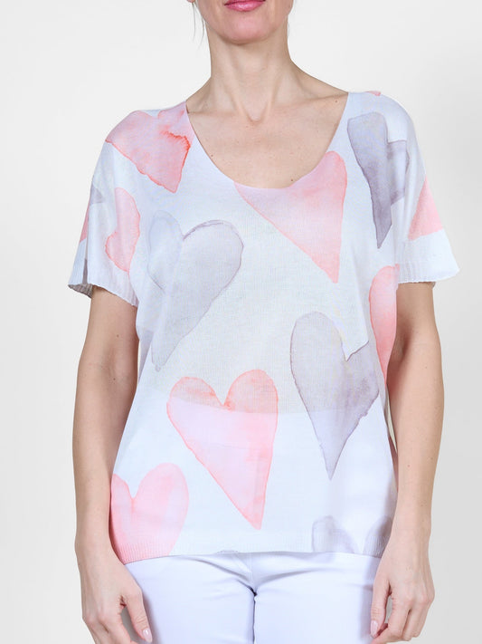 Persimmon V-Neck Multi 2 Tone Heart Pullover