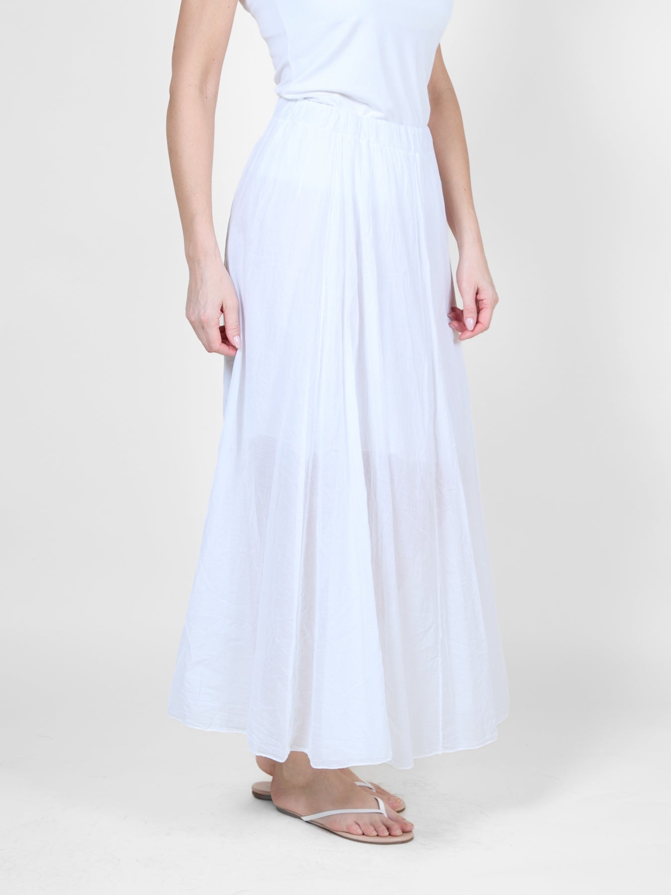 White Long Flowing Beach Skirt with Elastic Waistband