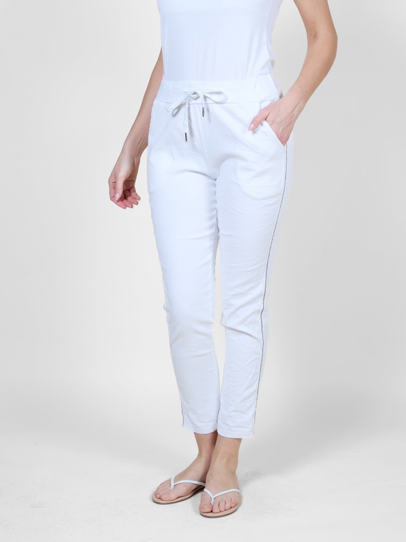 White Joggers with Bead Detail