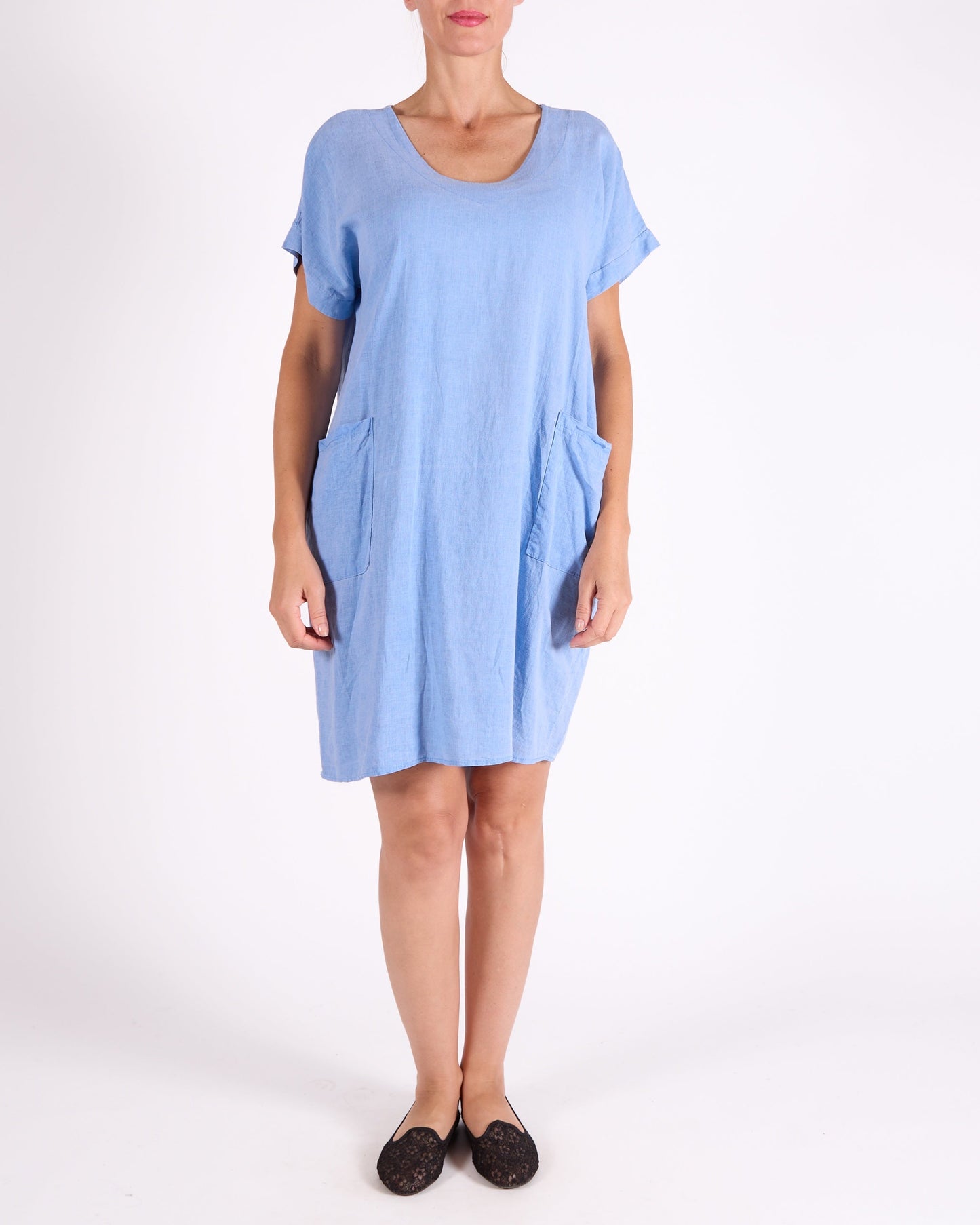 Ocean Blue Band V Neck 2 Pocket Dress