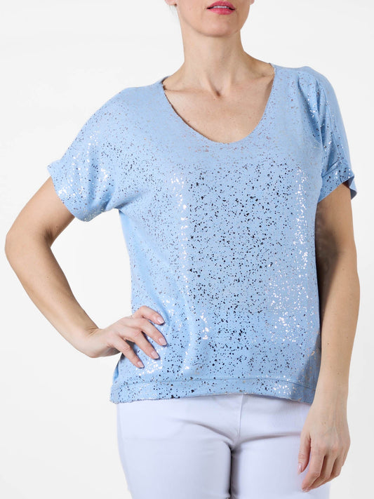 Sky Blue T-Shirt with Metallic Silver Speckles