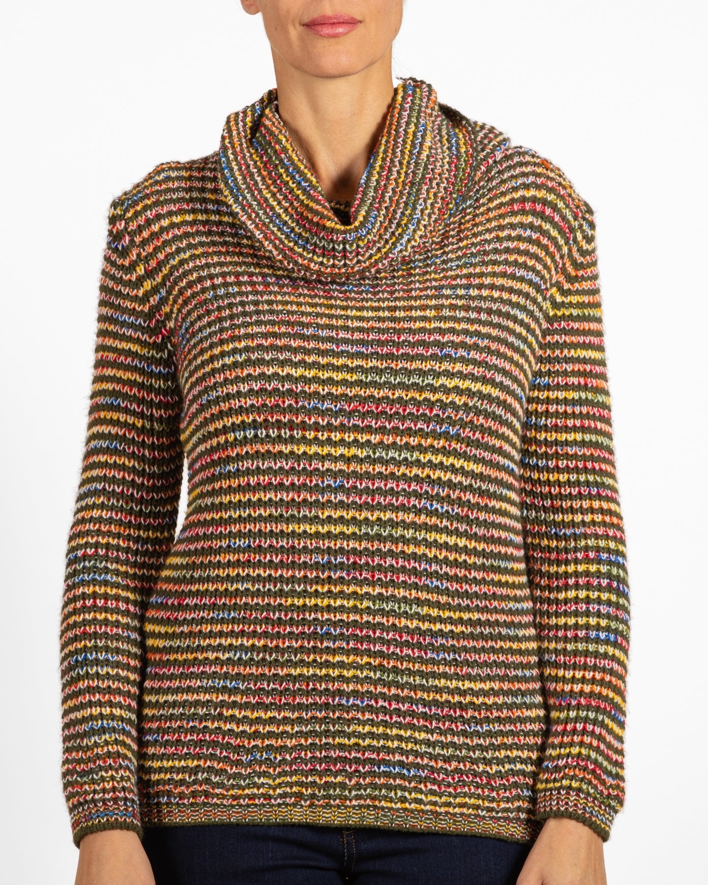 Pull militaire à col châle multicolore