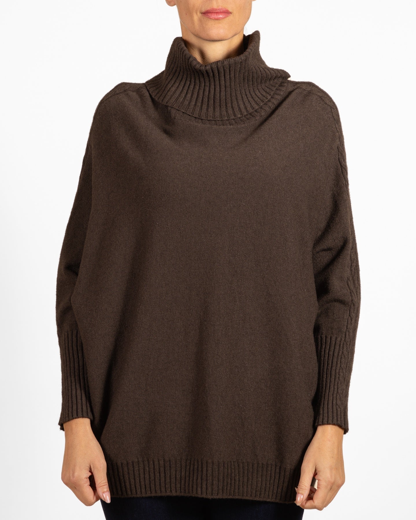Espresso Cowl Neck Dolman Cableknit Sleeve Pullover