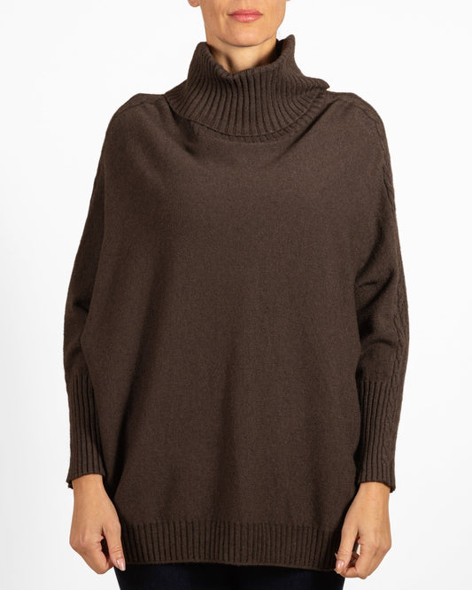 Pull à col bénitier expresso et manches Dolman en tricot torsadé