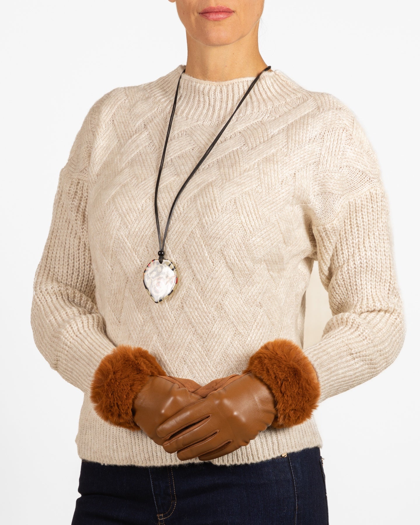 Pull en maille panier à col montant couleur avoine