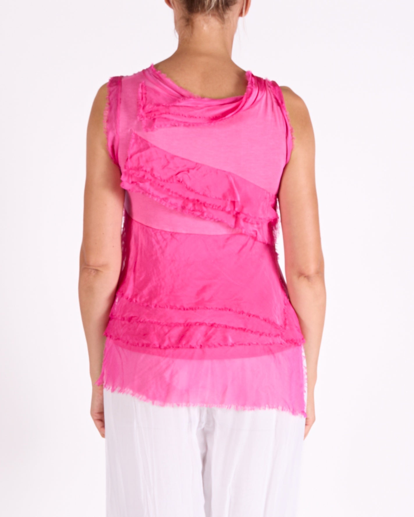 Cherry Raw Edge Multi Layer Sleeveless Tank Top