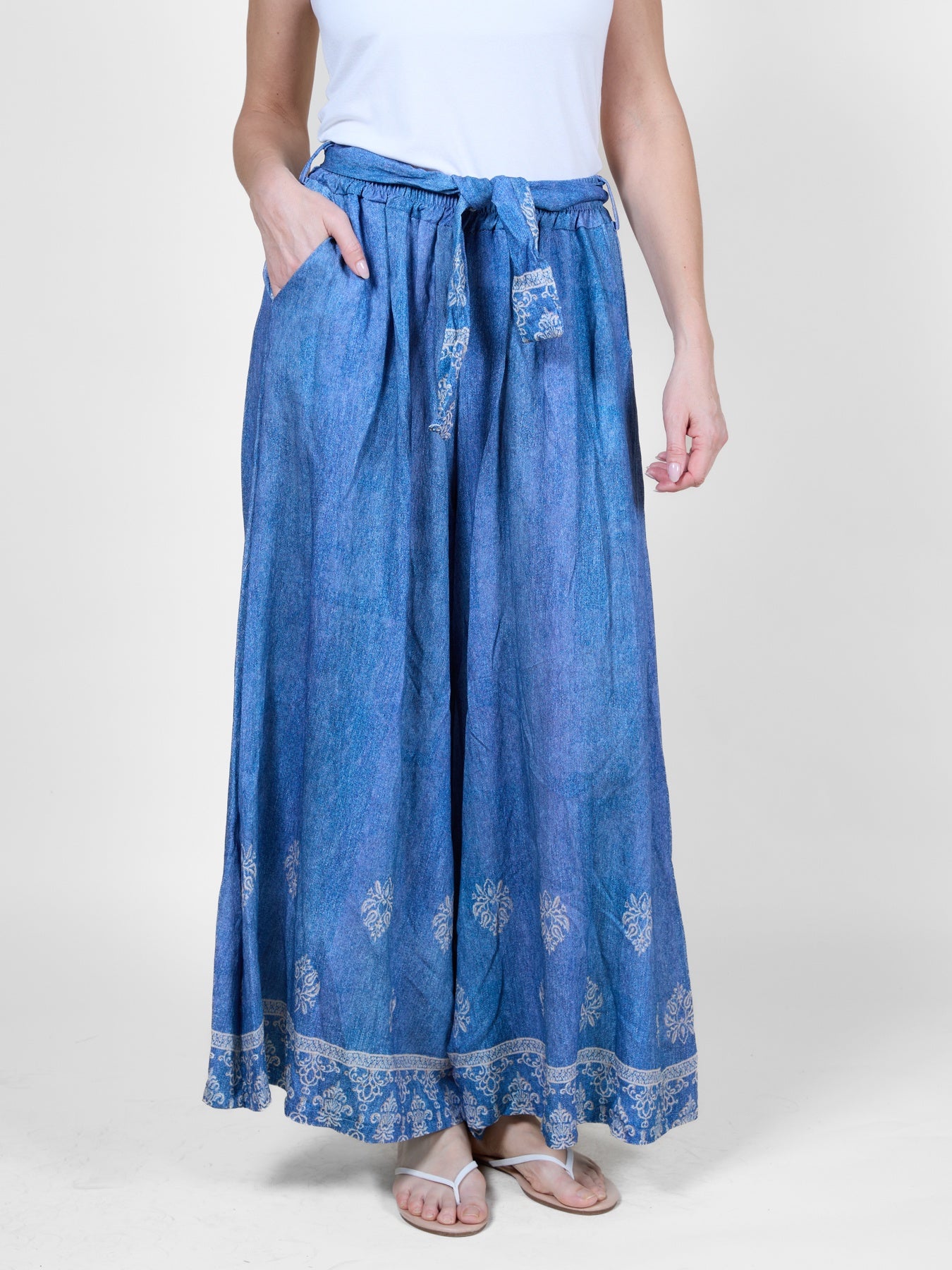 Denim Blue Wide-Leg Pants