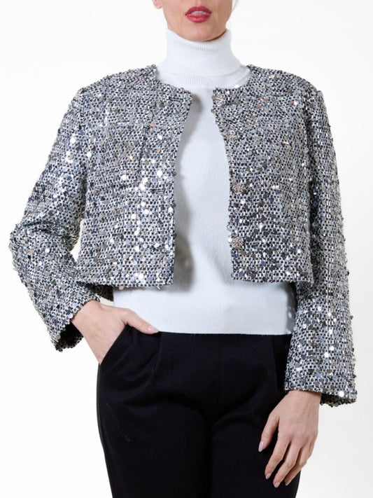 Silver Sequin Tweed Jacket