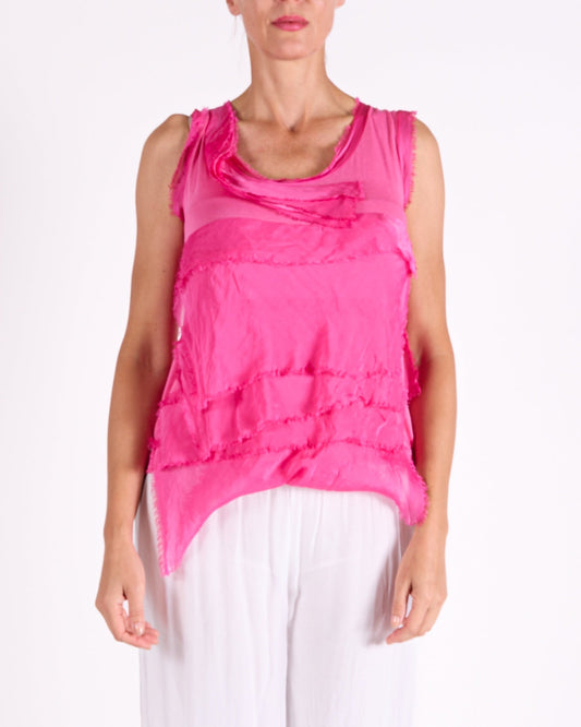 Cherry Raw Edge Multi Layer Sleeveless Tank Top
