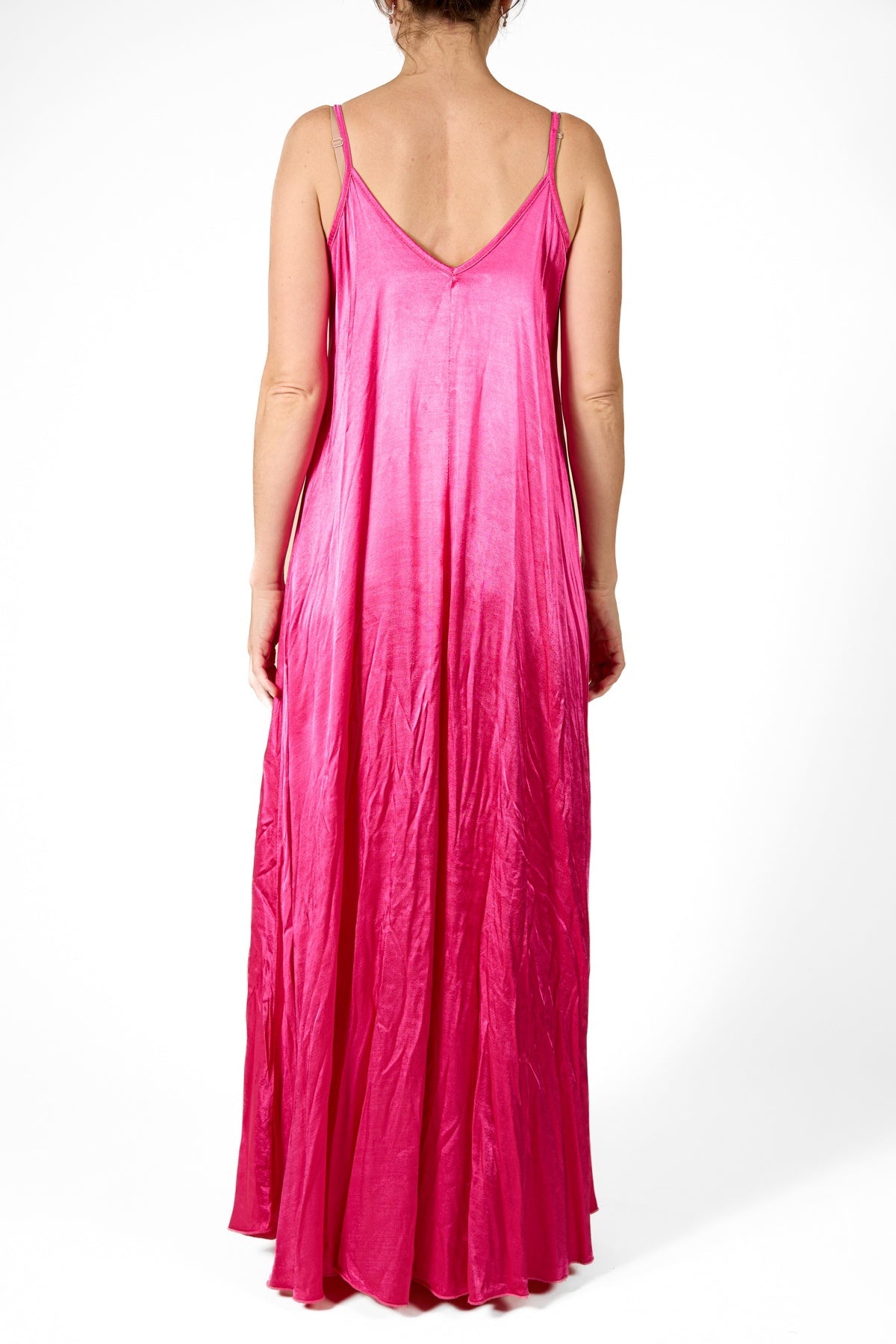 Robe longue à fines bretelles cerise