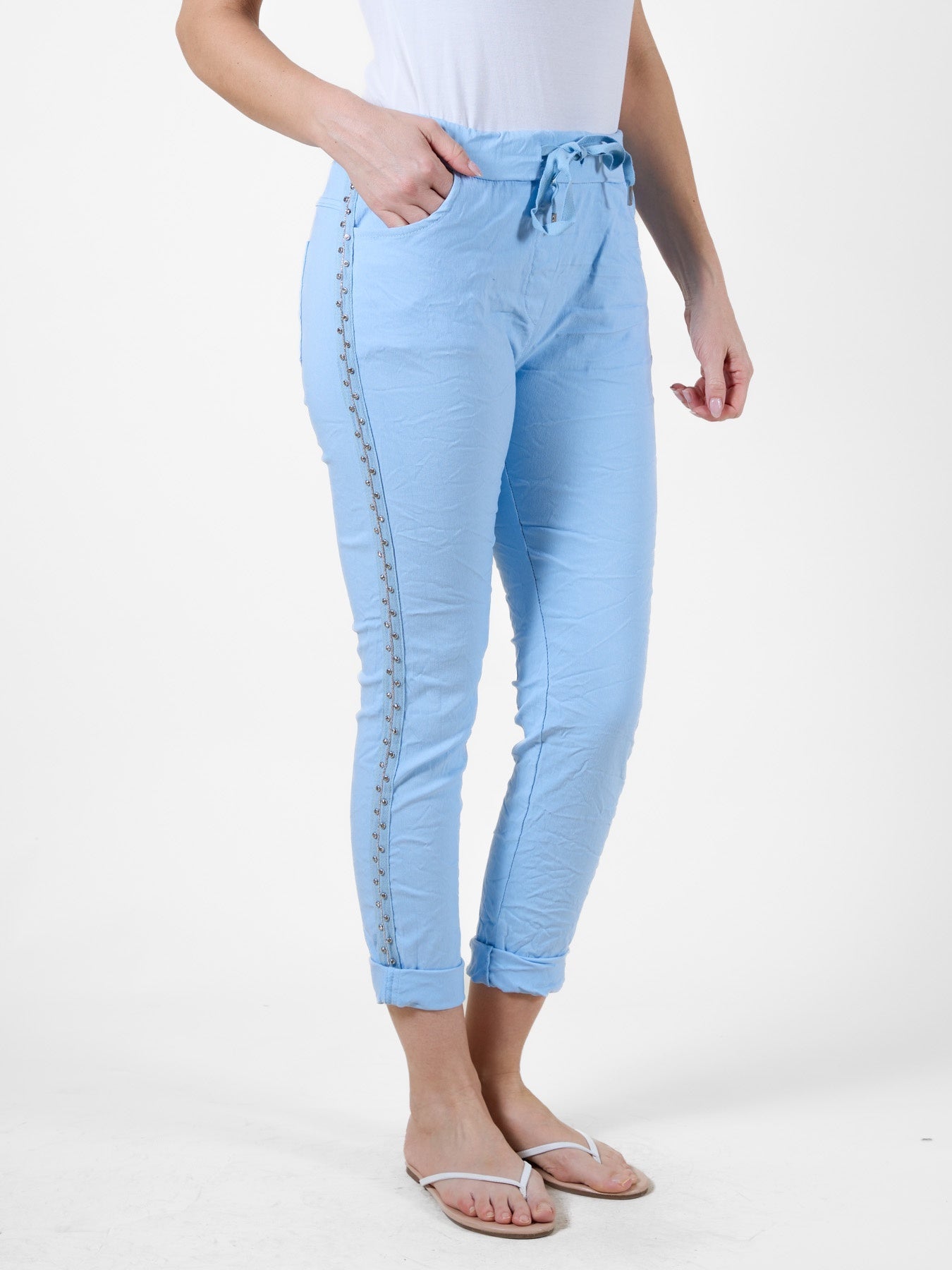Pantalon de jogging bleu clair avec cordon de serrage à la taille