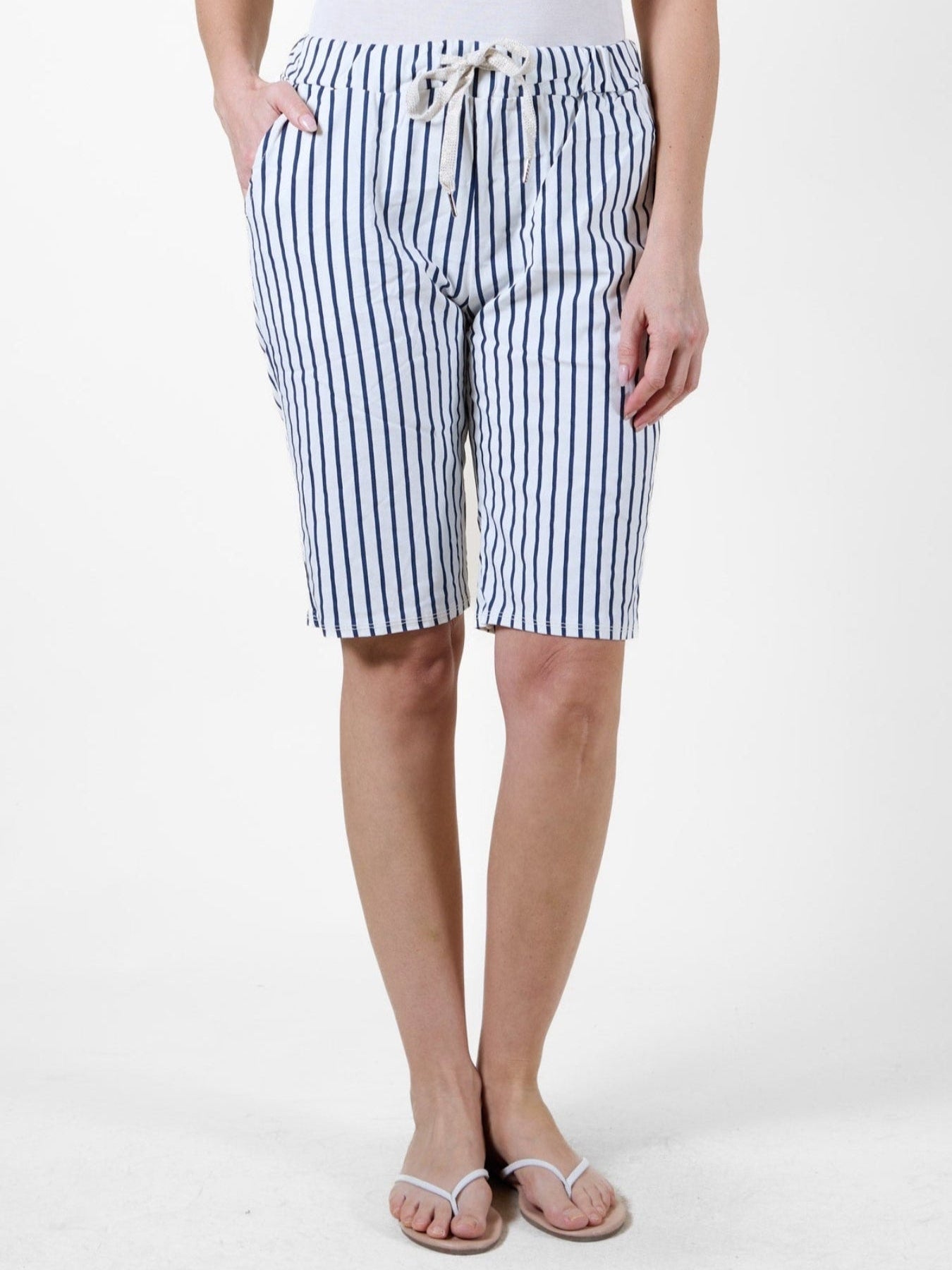 Midnight Pull-On Shorts with Pockets and Vertical Stripes