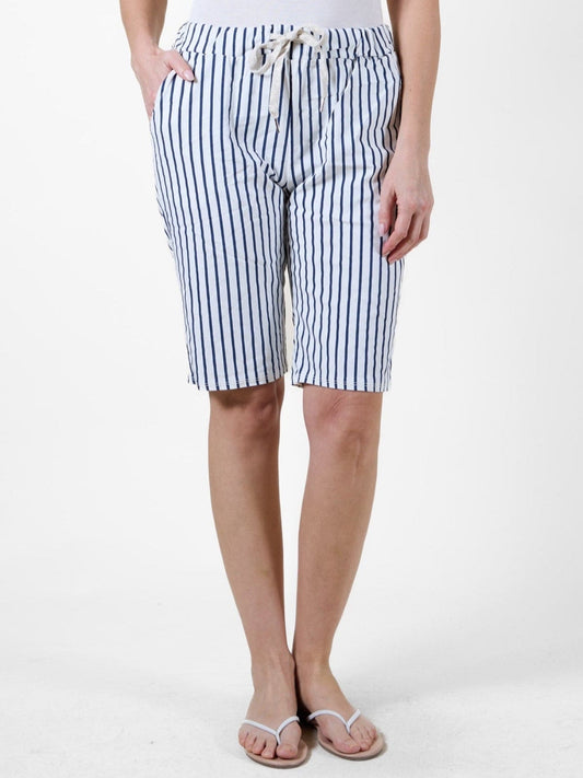 Midnight Pull-On Shorts with Pockets and Vertical Stripes