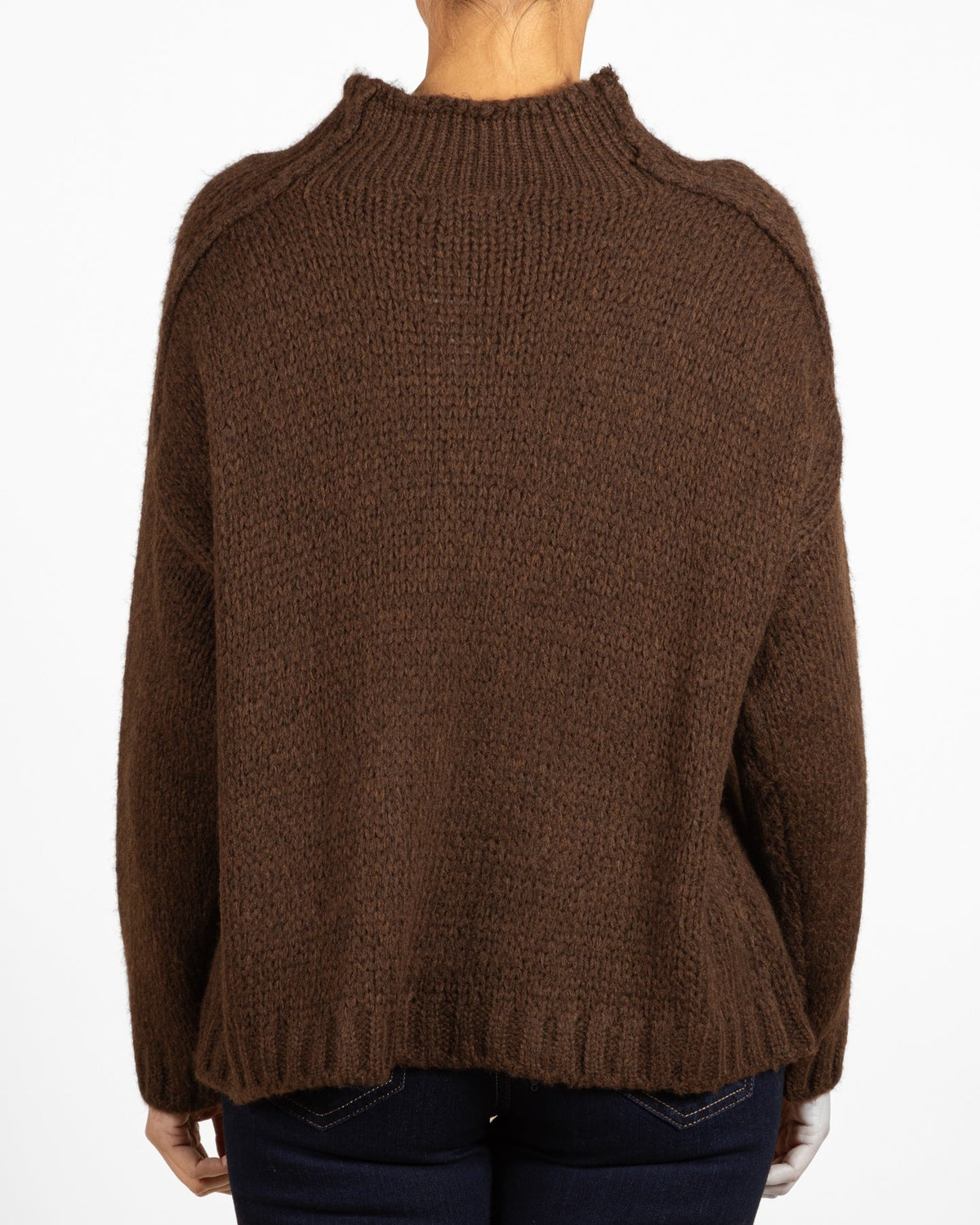 Espresso Mock Nek Reverse Side Seam Sweater