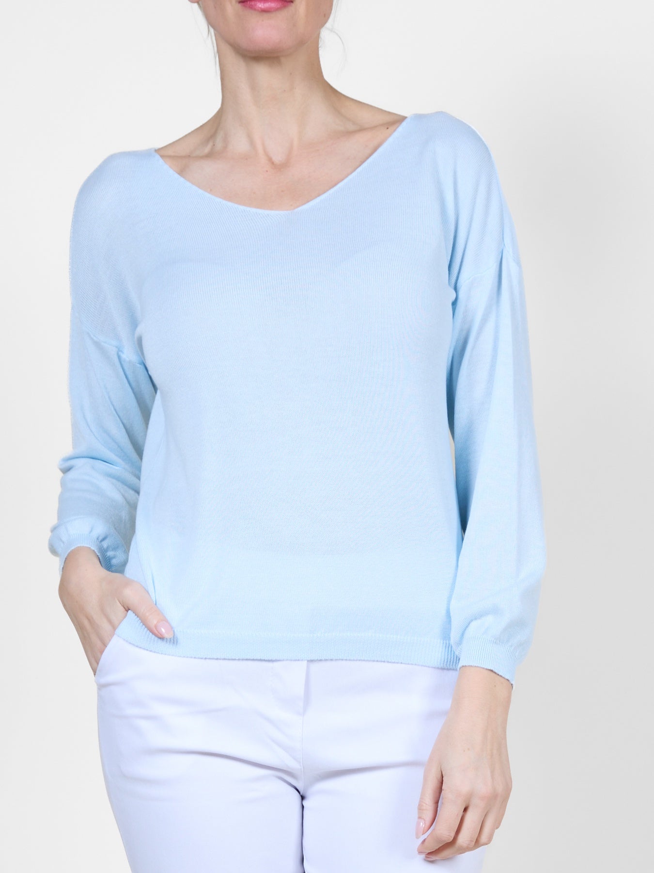 Haut à manches longues en maille bleu clair