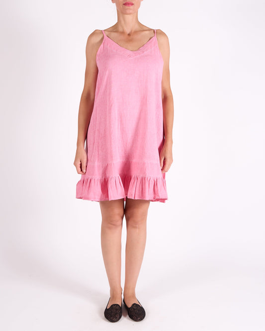 Watermelon Spaghetti Strap Ruffle Hem Band Neckline Dress