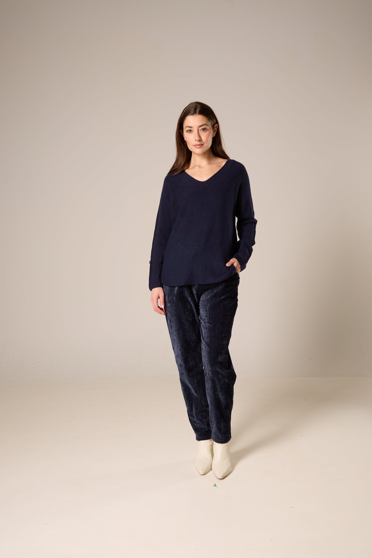 Lightweight Wide V-Neck Knit Sweater – Blue