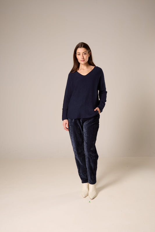 Chandail léger en tricot à large encolure en V – bleu