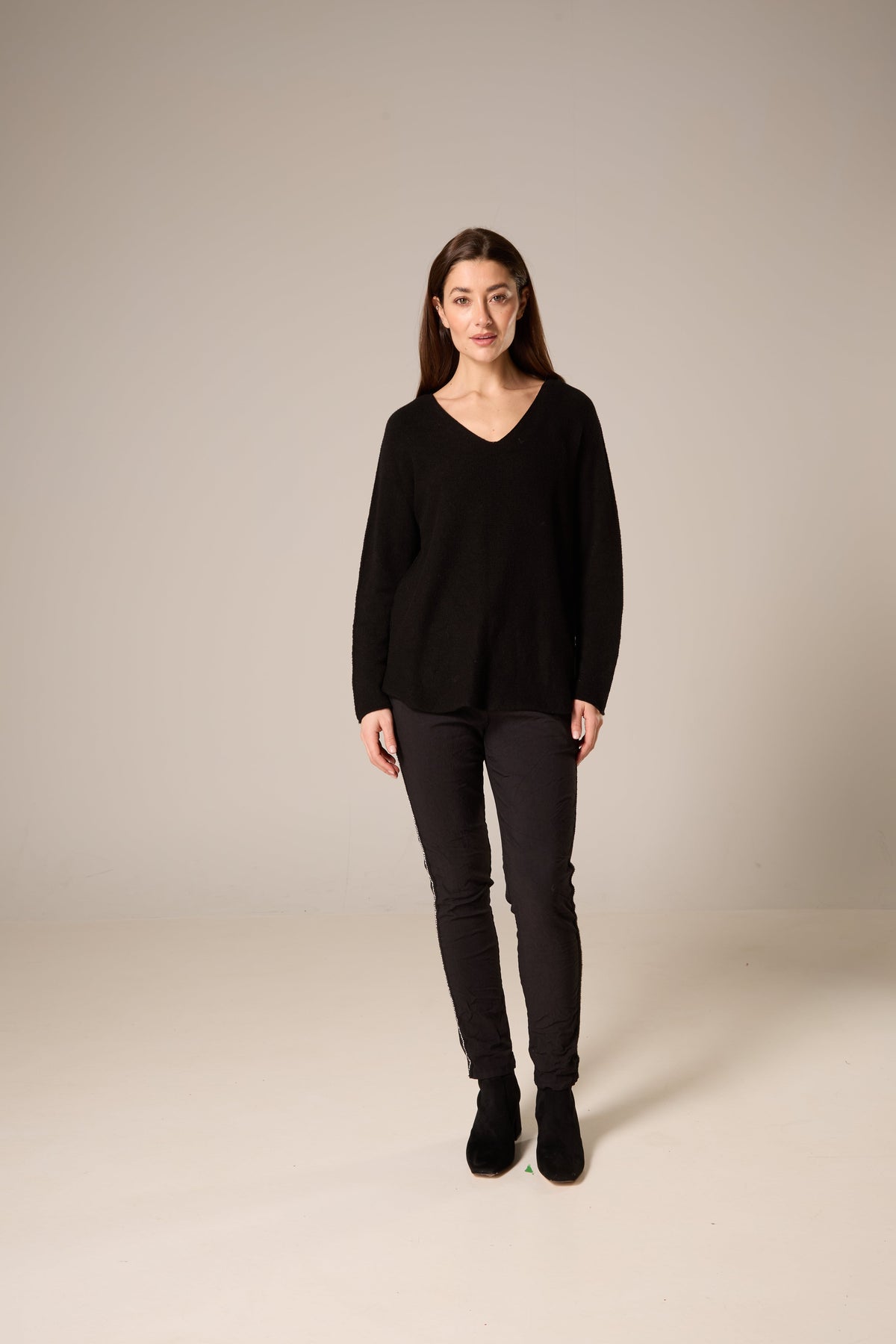 Lightweight Wide V-Neck Knit Sweater – Black