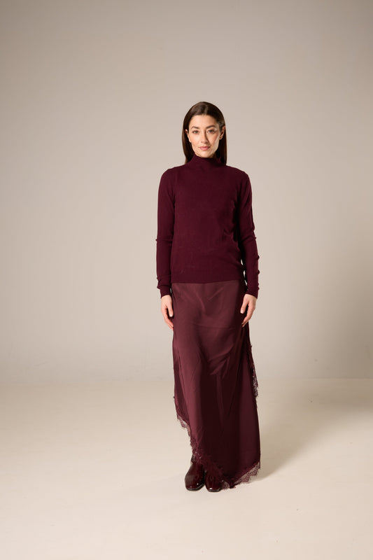 Fine Knit Mock Neck Sweater – Burgundy