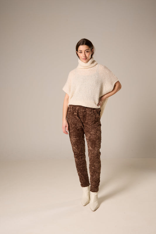 Pantalon jogger en velours froissé avec cordon scintillant – brun