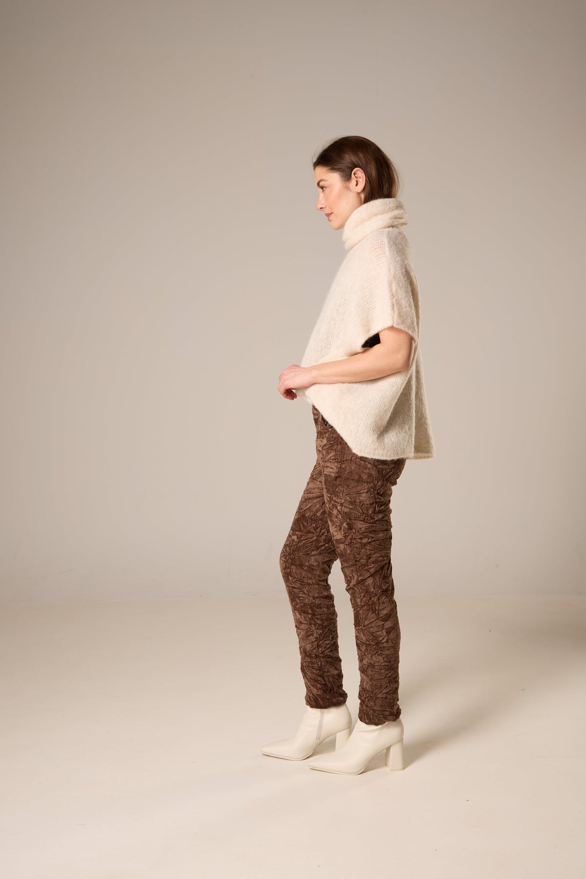 Pantalon jogger en velours froissé avec cordon scintillant – brun