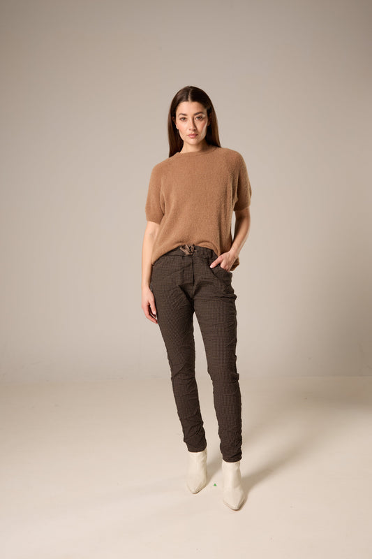 Pantalon jogger à motif géométrique avec cordon de serrage – brun et noir