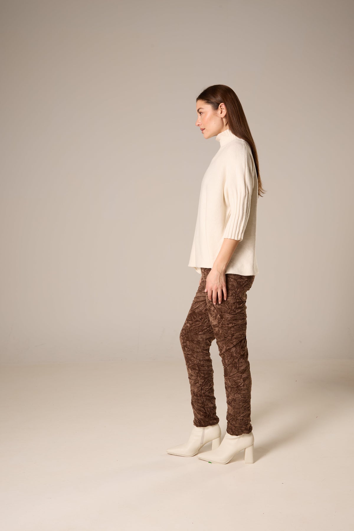 Oversized Cowl Neck Sweater with Ribbed Batwing Sleeves – Cream