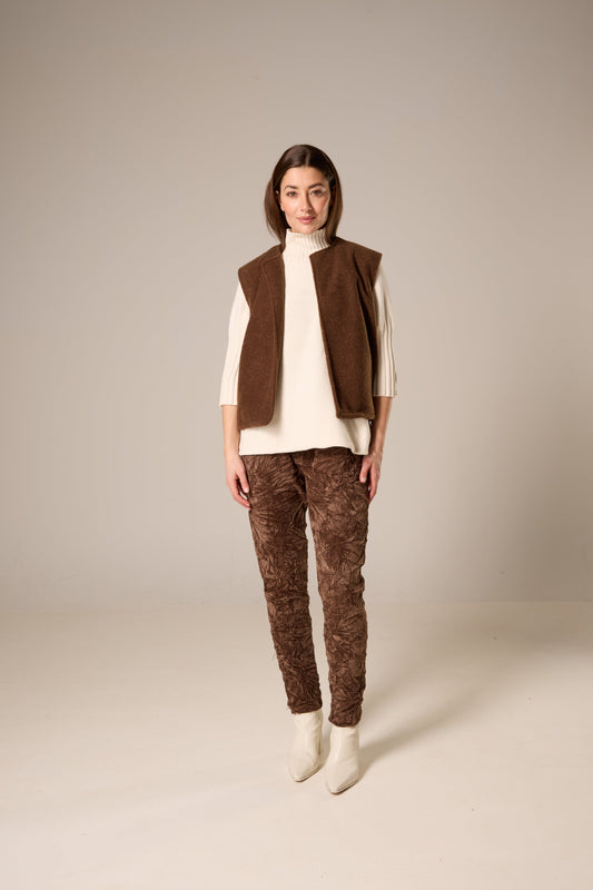 Veste sans manches ouverte d'apparence laine bouillie – brun chocolat