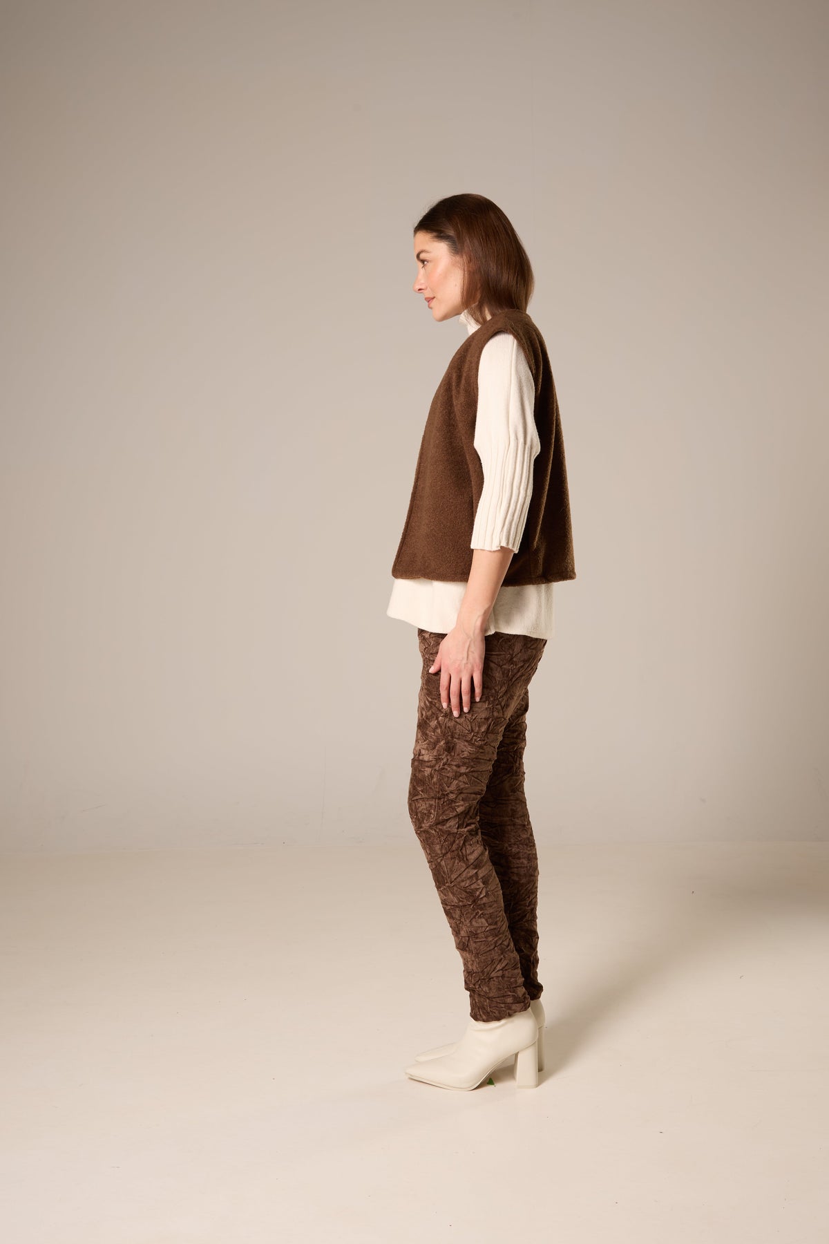 Open-Front Boiled Wool-Look Vest – Chocolate Brown