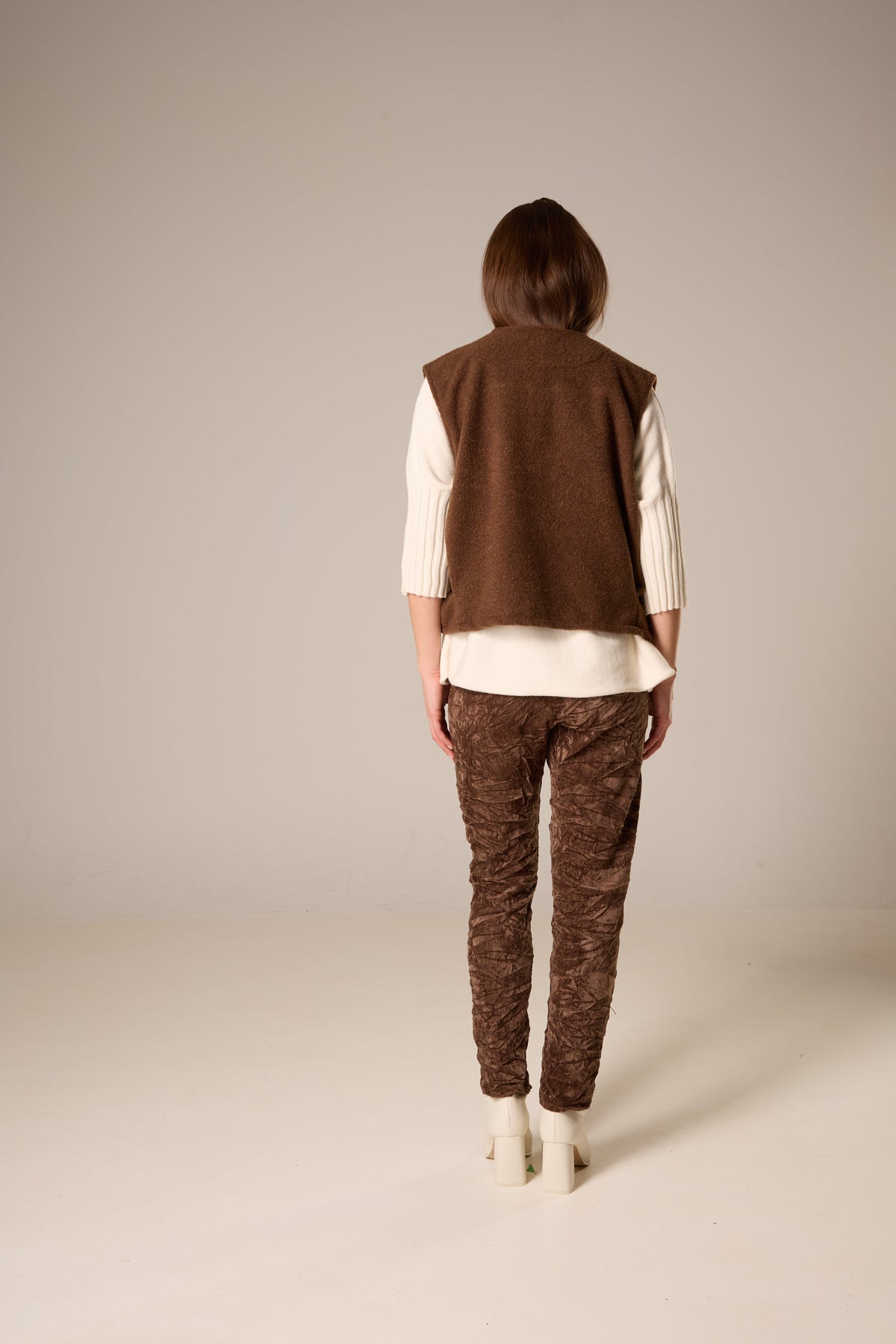 Open-Front Boiled Wool-Look Vest – Chocolate Brown