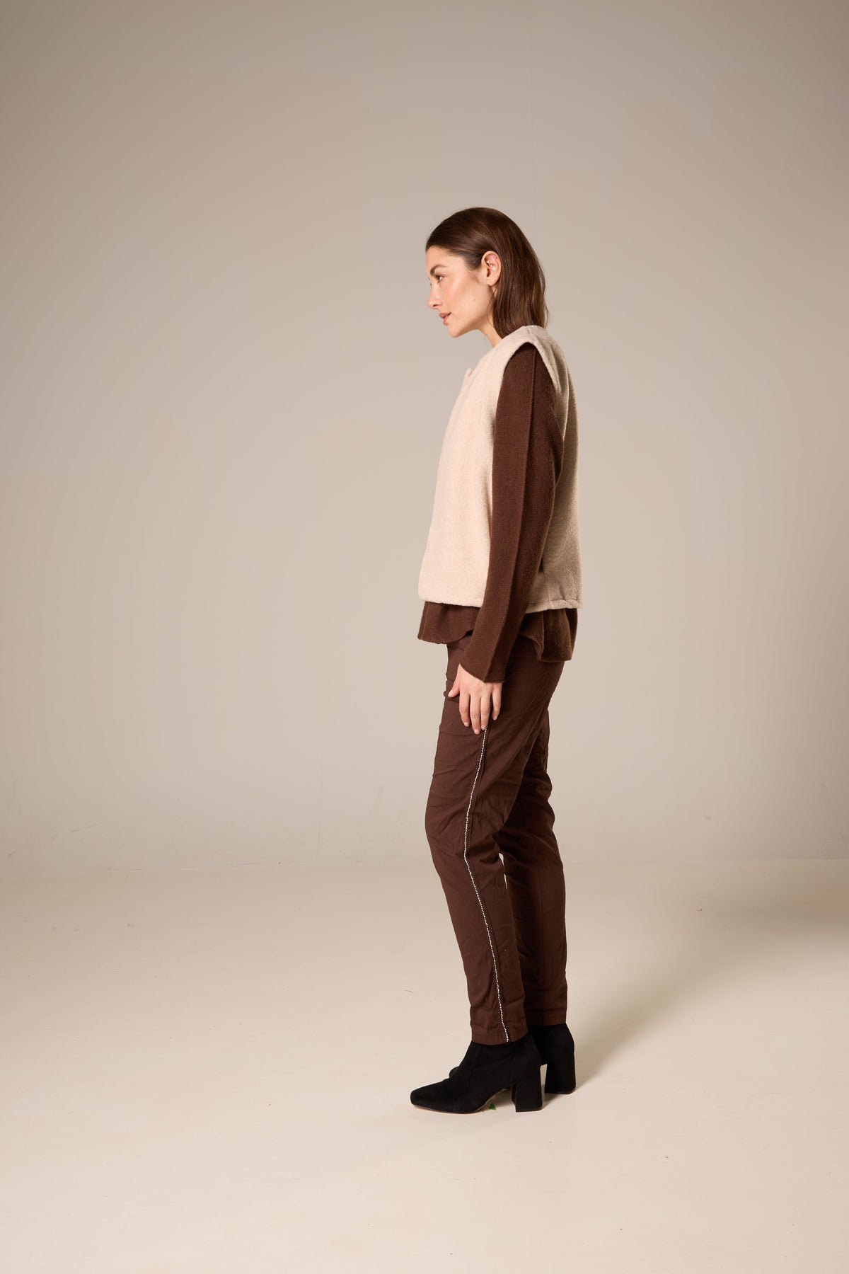 Open-Front Boiled Wool-Look Vest – Cream