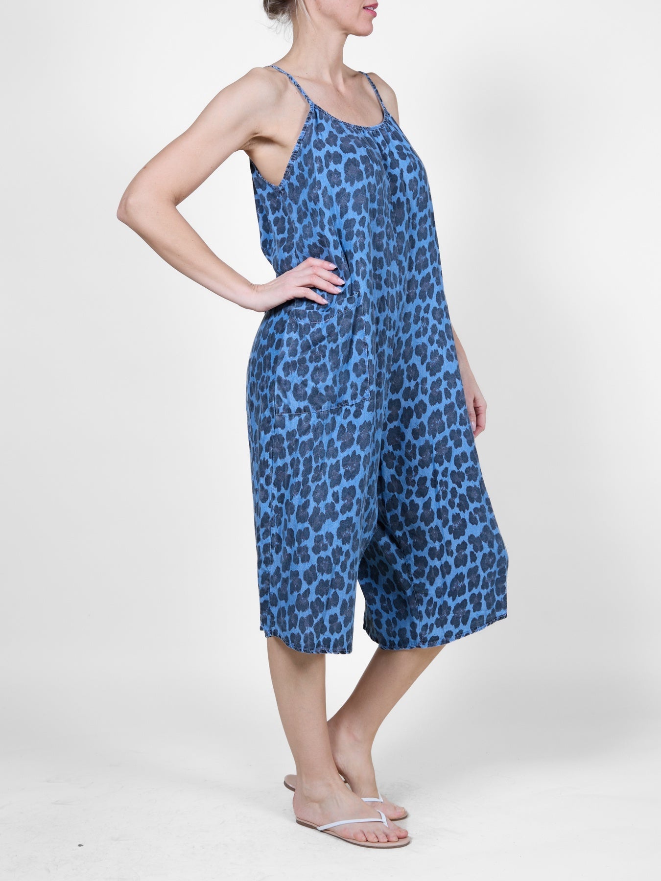 Combinaison sans manches à jambes larges et poches, motif animal