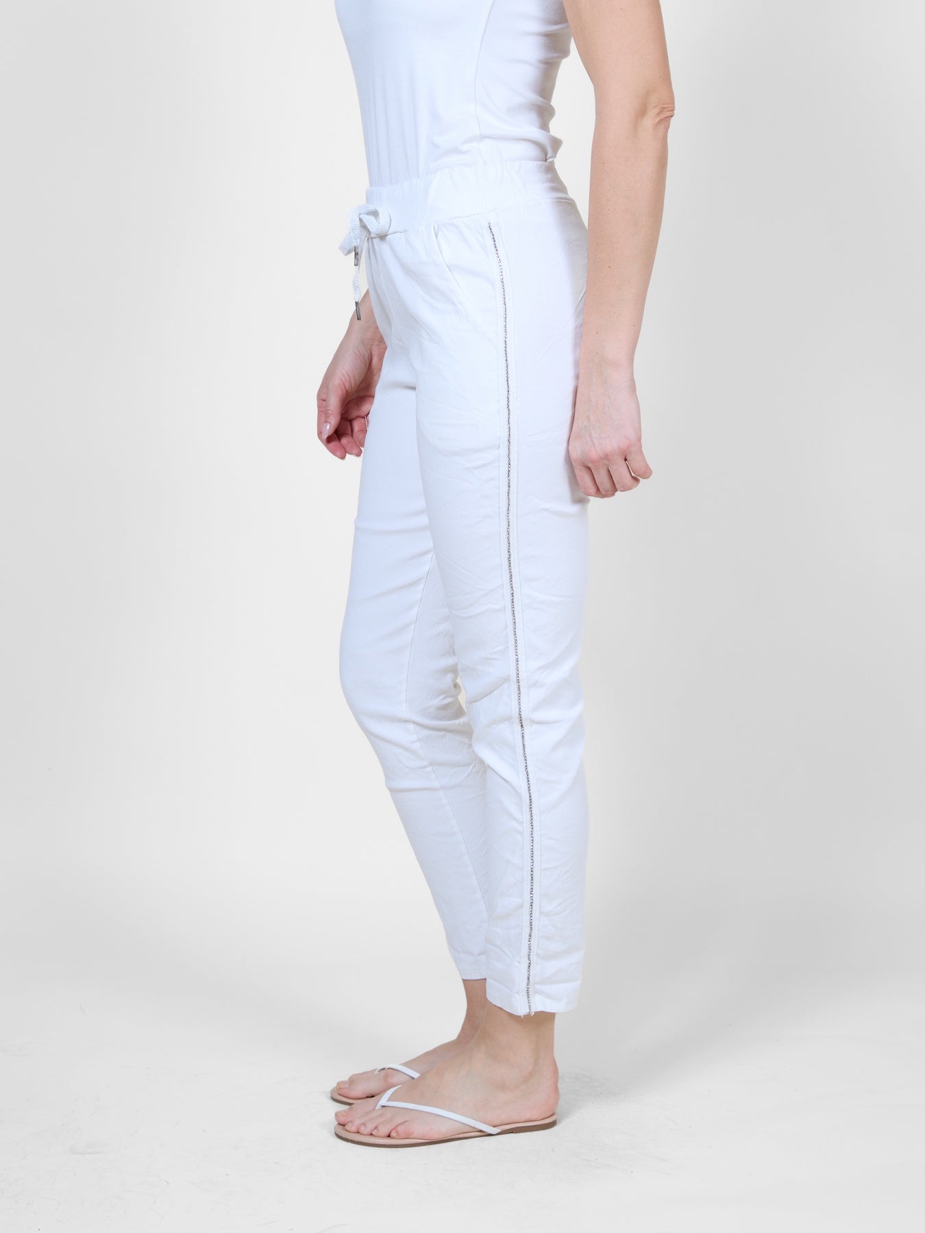 White Joggers with Bead Detail
