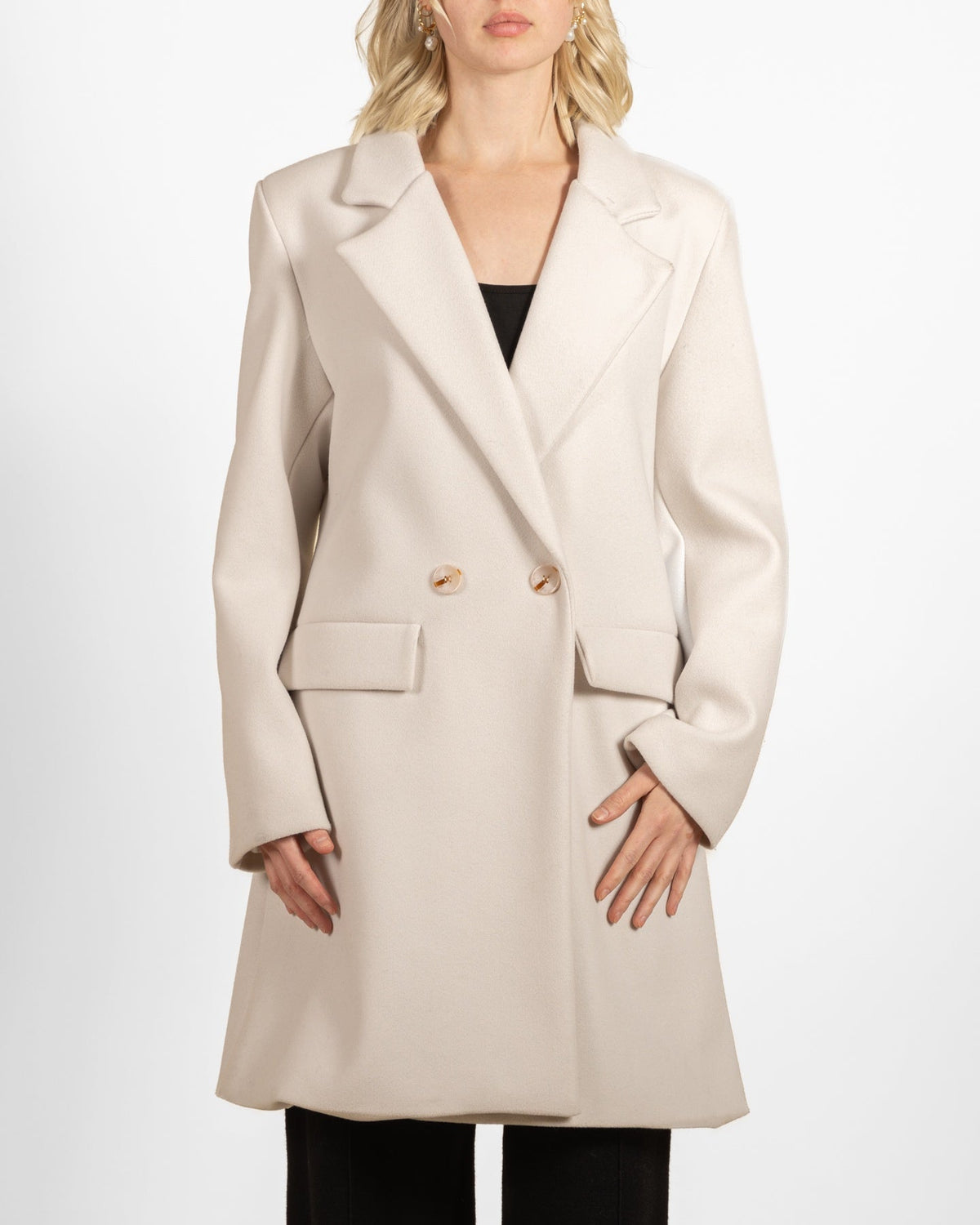 Ivory Double Breasted 2 Pocket Lined Coat