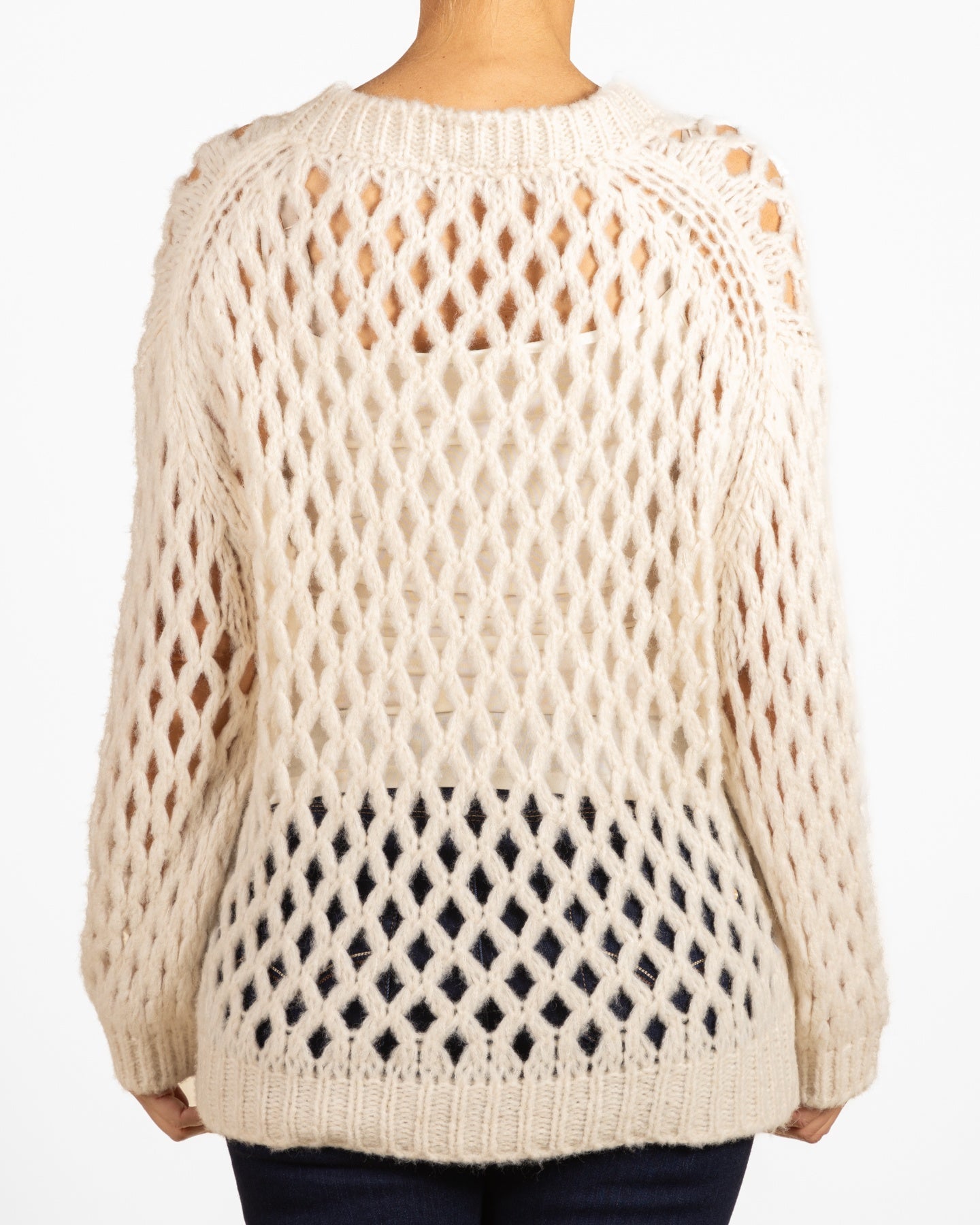 Pull à épaules dénudées et col rond ouvert en maille losange