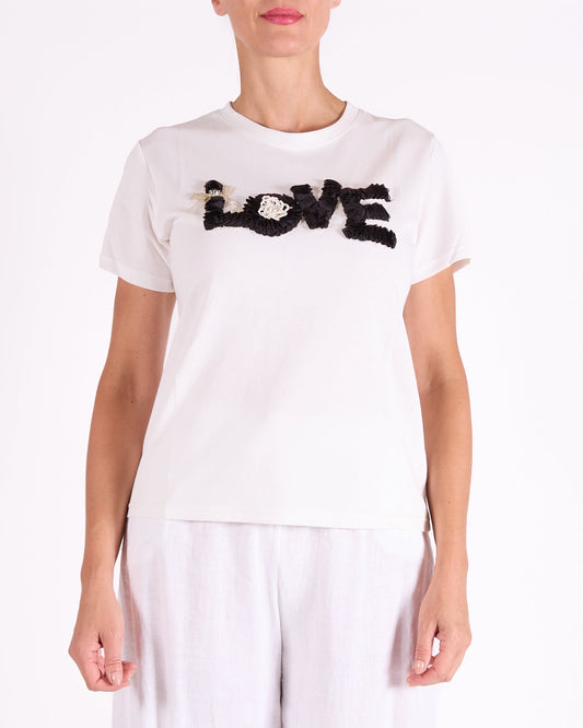 White Crew Neck Short Sleeve Embellished LOVE T-Shirt